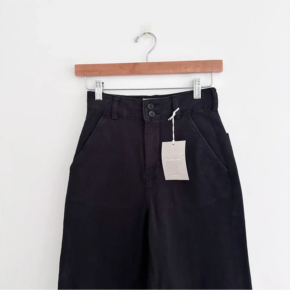 NWT Everlane The Organic Wide Leg Pant in Black Size 00 - Picture 3 of 8